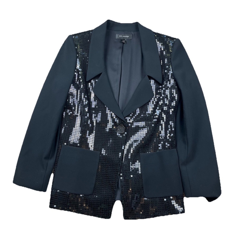 St John Evening Blazer Jacket Size 4 Black Sequin With‎ Pockets - READ